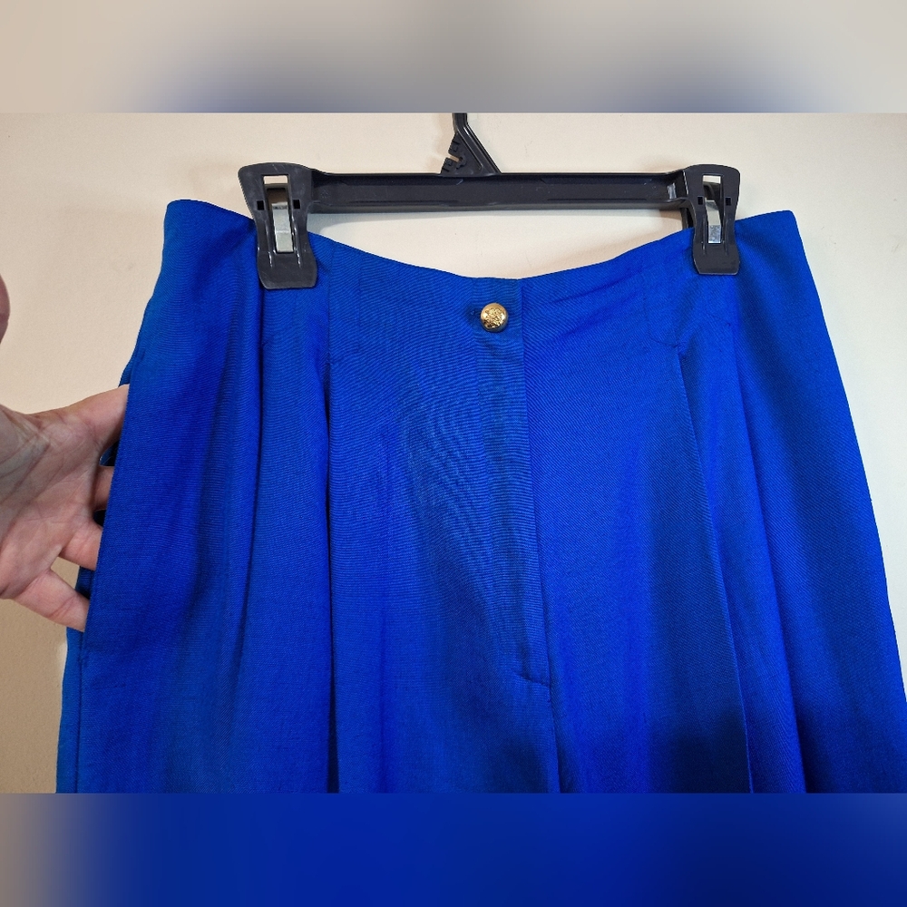 Vintage Liptons High Waist Wide Leg Pleated Shorts Culottes Blue Modern Size L - Picture 8 of 10